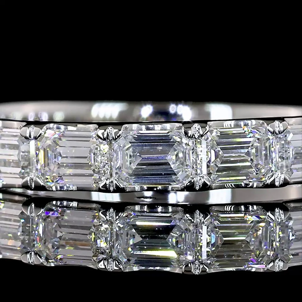 Platinum Half Eternity Band with East-West Set Emerald Cut Lab Diamonds - 0.87 Carat Total Weight, E-F Color VS Clarity - Covaloro Fine Jewelry - Image 2
