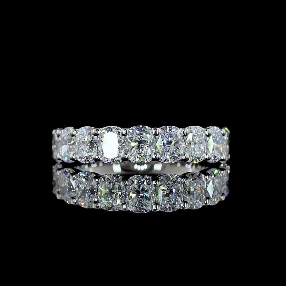 Platinum Half Eternity Band with North-South Prong Set Cushion Brilliant Lab Diamonds - 1.87 Carat Total Weight, E-F Color VS1 Clarity - Covaloro Fine Jewelry