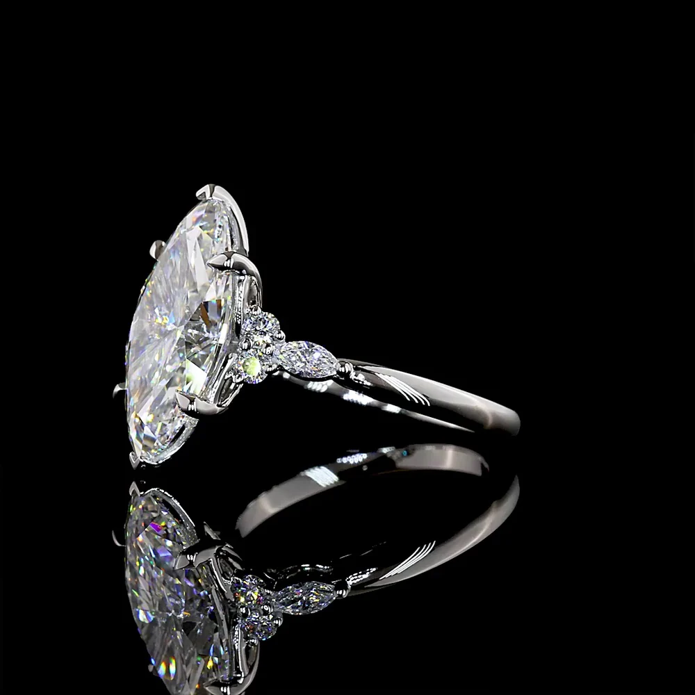Platinum Marquise Cut Lab Diamond Ring with North-South Prong Setting and Side Stones - 4.81 Carats Total Diamond Weight - Covaloro Fine Jewelry - Image 3