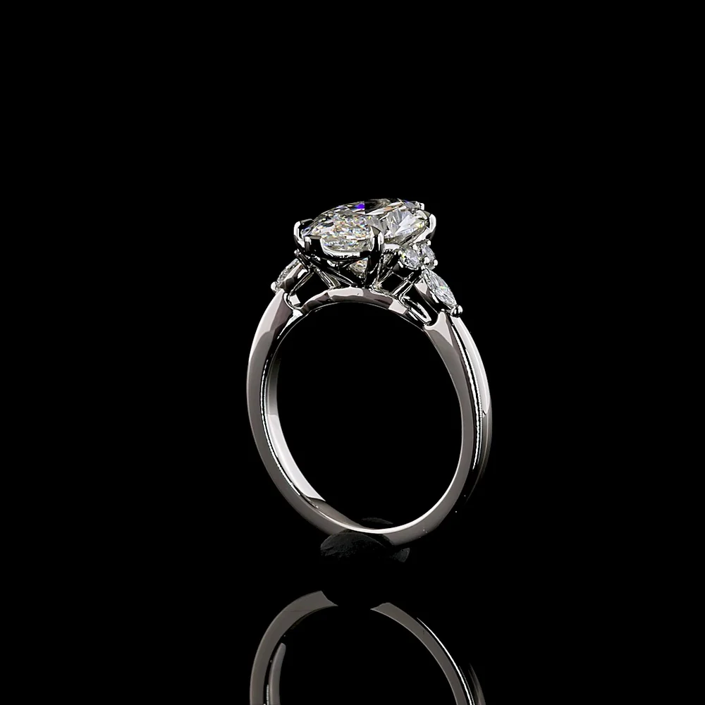 Platinum North-South Marquise Cut Lab Diamond Ring with Marquise and Round Accent Stones - 3.22 Carat Center, 6.94 Carat Total Diamond Weight - Covaloro Fine Jewelry - Image 3
