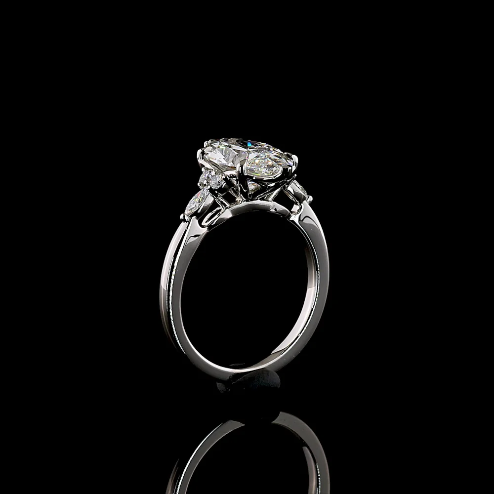Platinum North-South Marquise Cut Lab Diamond Ring with Marquise and Round Accent Stones - 3.22 Carat Center, 6.94 Carat Total Diamond Weight - Covaloro Fine Jewelry - Image 4