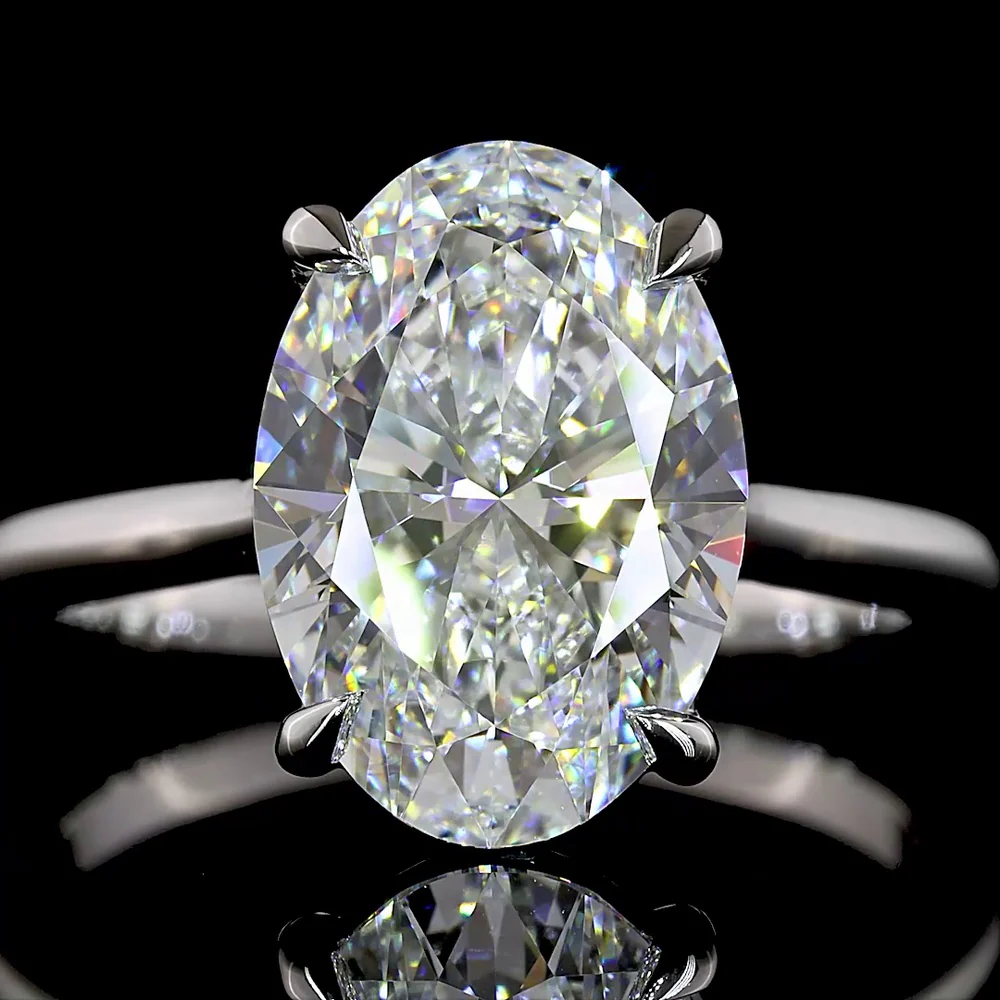 Platinum Oval Cut Solitaire Engagement Ring with 3.56 Carat E-F Color VVS2 Clarity Lab Diamond - IGI Certified - Covaloro Fine Jewelry - Image 2