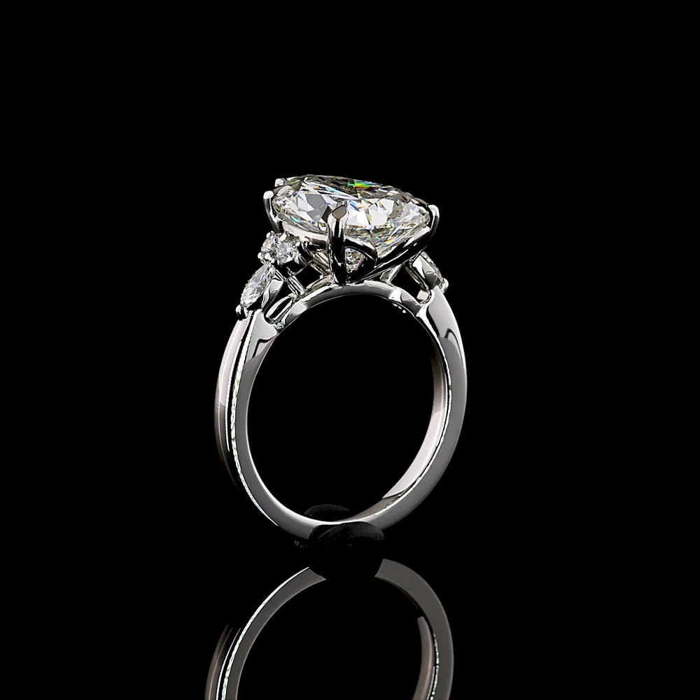 Platinum Pear Shape Engagement Ring with 4.51 Carats Lab Grown F VS1 Center Diamond and Marquise & Round Diamond Accents - 4.75 Carats Total Diamond Weight - Covaloro Fine Jewelry - Image 4