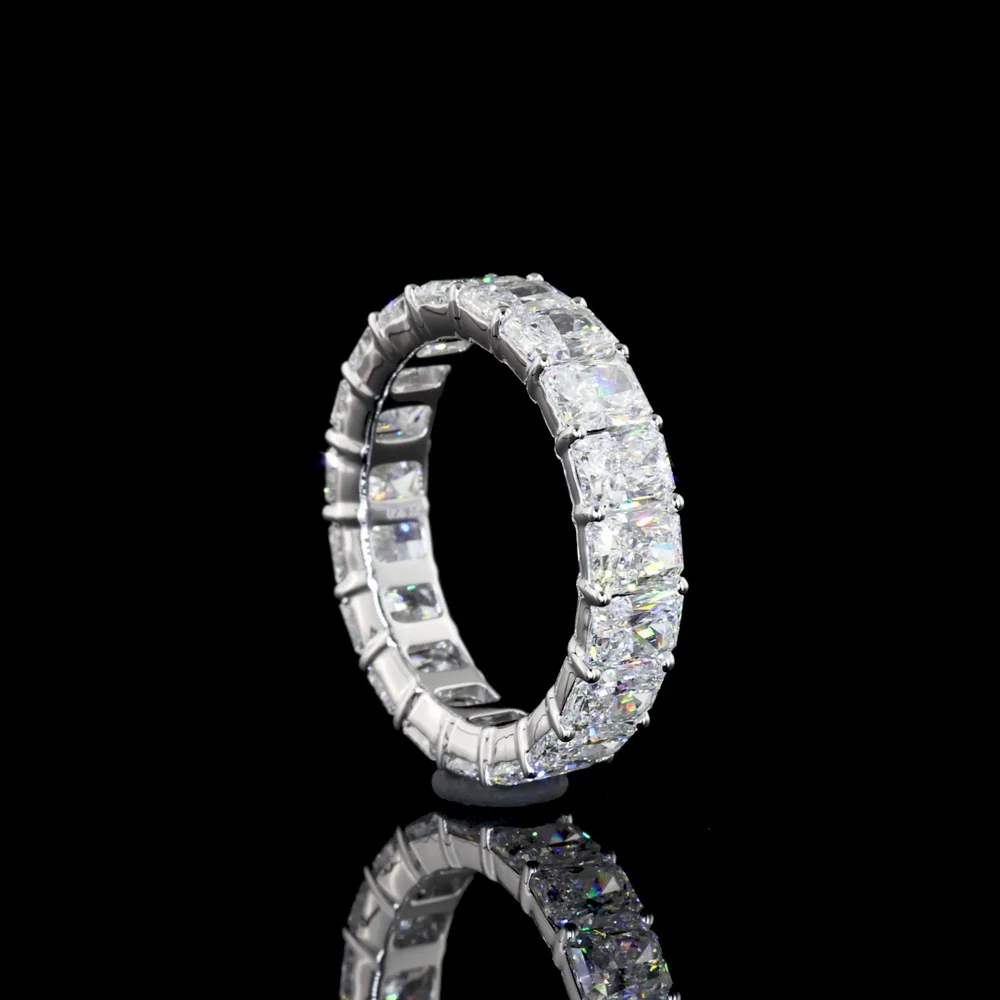 Platinum Radiant Cut Lab Diamond Eternity Band with Prong Set E-F VS Diamonds - 5.91 Carat Total Diamond Weight - Covaloro Fine Jewelry - Image 2