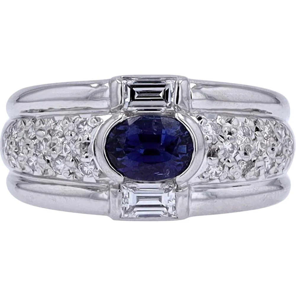 Platinum Ring with 0.90 Carat Oval Sapphire Center and 0.53 Carat Total Diamond Accents