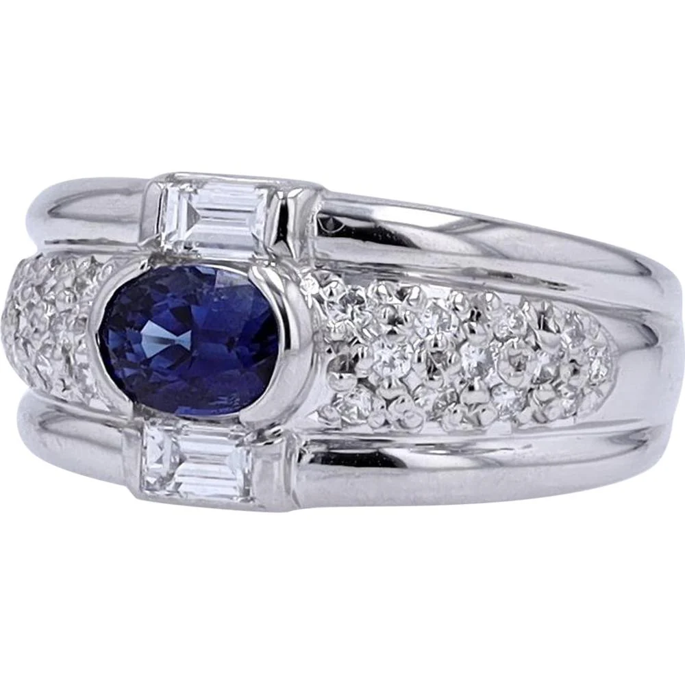 Platinum Ring with 0.90 Carat Oval Sapphire Center and 0.53 Carat Total Diamond Accents - Image 2
