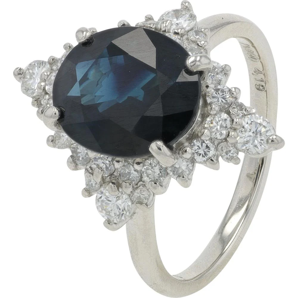 Platinum Sapphire Ring with Diamond Halo - 4.19 Carat Total Sapphire Weight, 0.81 Carat Total Diamond Weight