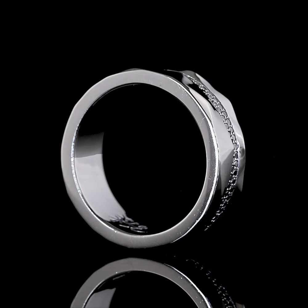 Platinum Special Eternity Band with 128 Faceted Sides and Black Rhodium Prong Set Round Lab-Grown Black VS2 Diamonds - 0.65 Carat Total Weight - Covaloro Fine Jewelry - Image 2
