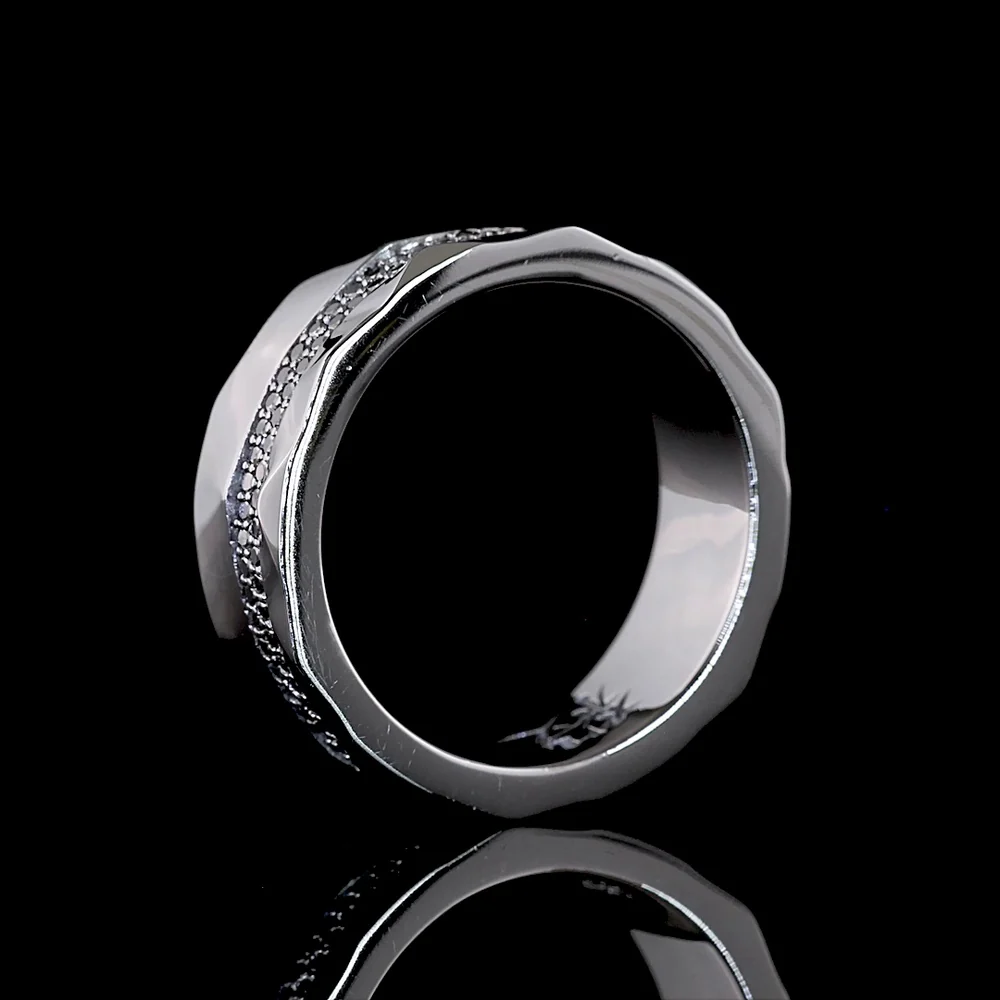 Platinum Special Eternity Band with 128 Faceted Sides and Black Rhodium Prong Set Round Lab-Grown Black VS2 Diamonds - 0.65 Carat Total Weight - Covaloro Fine Jewelry - Image 3