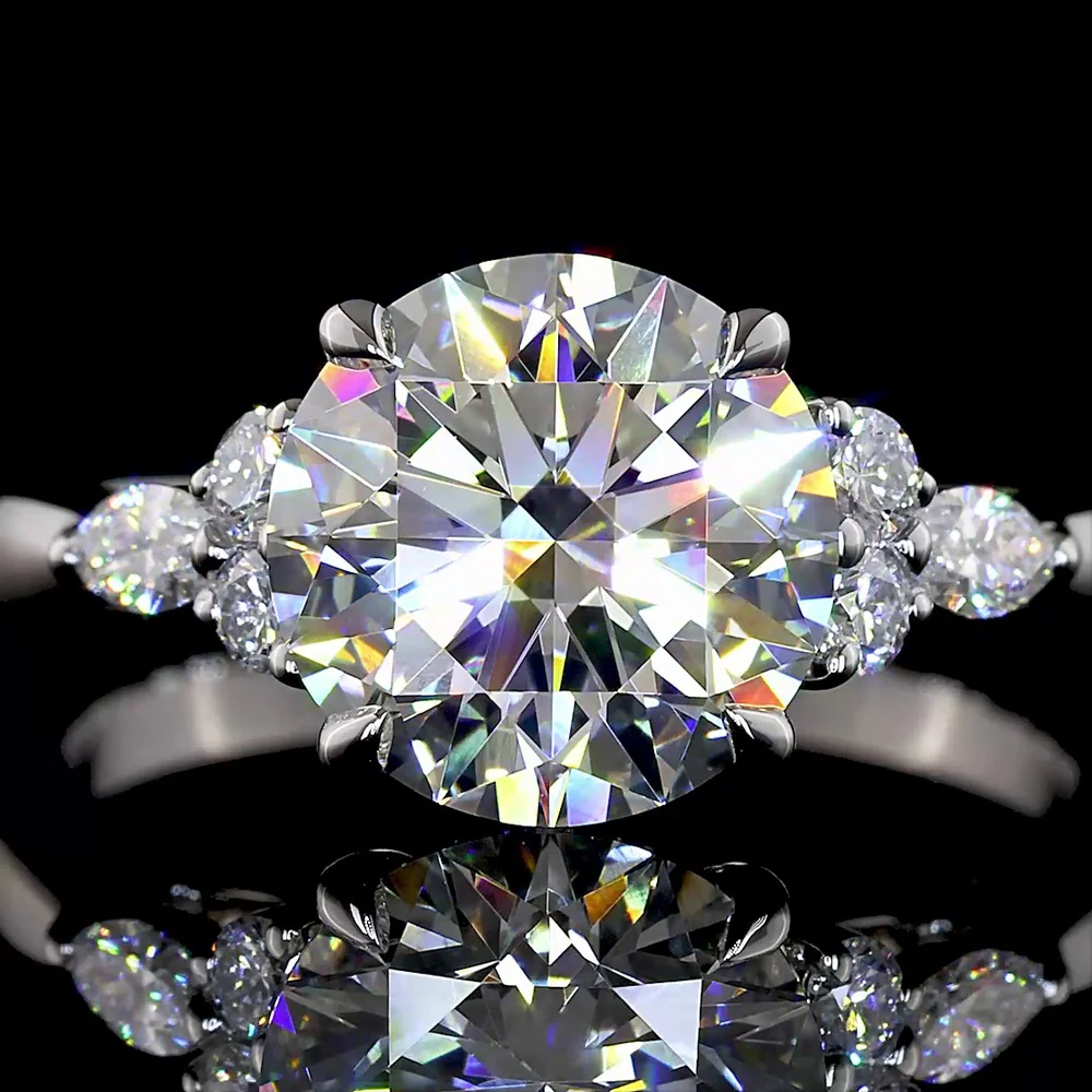 Platinum Special Ring with 2.52 Carat Round Brilliant Cut Lab Diamond Center and Marquise & Round Accents - 2.79 Carats Total Diamond Weight - Covaloro Fine Jewelry - Image 2