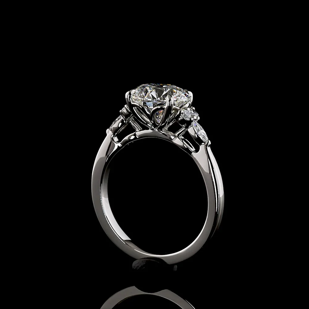 Platinum Special Ring with 2.52 Carat Round Brilliant Cut Lab Diamond Center and Marquise & Round Accents - 2.79 Carats Total Diamond Weight - Covaloro Fine Jewelry - Image 3