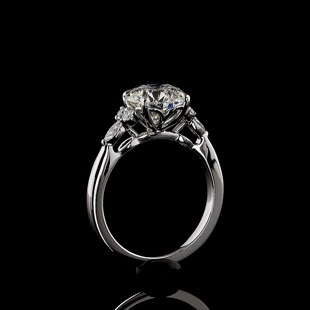 Platinum Special Ring with 2.52 Carat Round Brilliant Cut Lab Diamond Center and Marquise & Round Accents - 2.79 Carats Total Diamond Weight - Covaloro Fine Jewelry - Image 4