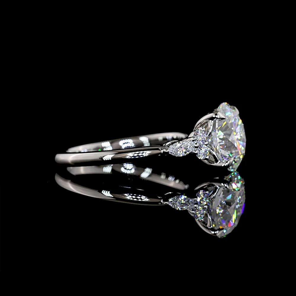 Platinum Special Ring with 3.31 Carat Round Brilliant Lab Diamond and Marquise & Round Diamond Accents - 3.55 Carat Total Diamond Weight - Covaloro Fine Jewelry - Image 2