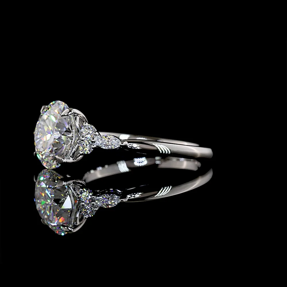 Platinum Special Ring with 3.31 Carat Round Brilliant Lab Diamond and Marquise & Round Diamond Accents - 3.55 Carat Total Diamond Weight - Covaloro Fine Jewelry - Image 3