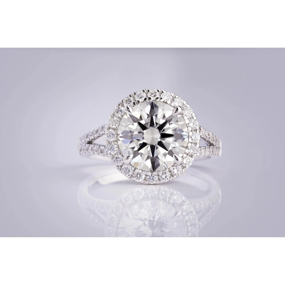 Platinum Split Shank Halo Ring with 1.51 Carat Round Lab Diamond Center and 0.46 Carat Accent Diamonds - 1.97 Carat Total Weight - Covaloro Fine Jewelry - Image 2