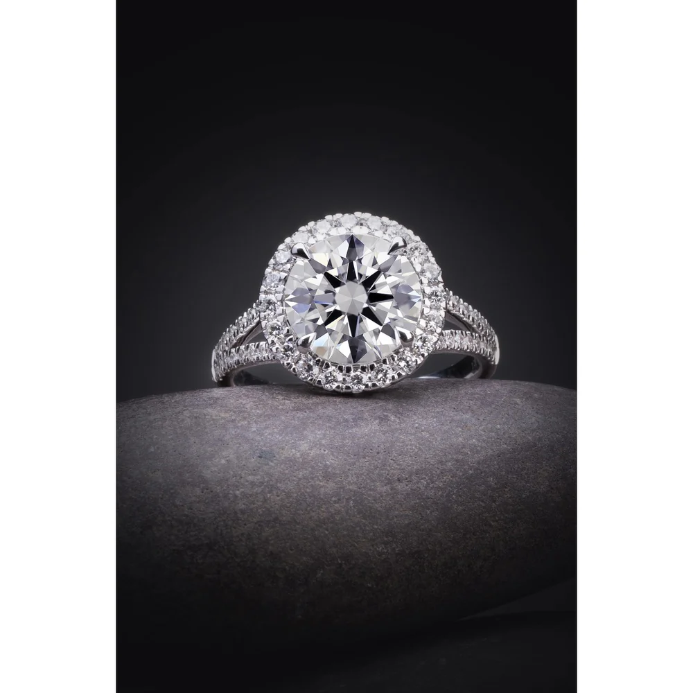 Platinum Split Shank Halo Ring with 1.51 Carat Round Lab Diamond Center and 0.46 Carat Accent Diamonds - 1.97 Carat Total Weight - Covaloro Fine Jewelry - Image 3