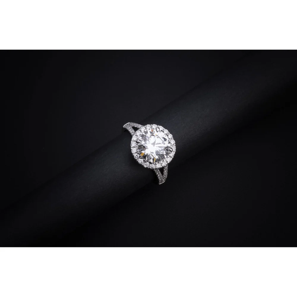 Platinum Split Shank Halo Ring with 1.51 Carat Round Lab Diamond Center and 0.46 Carat Accent Diamonds - 1.97 Carat Total Weight - Covaloro Fine Jewelry - Image 4