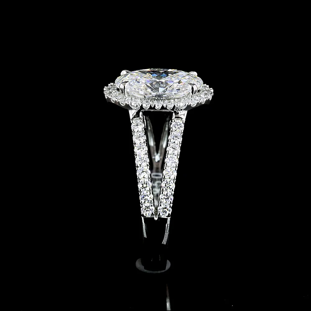 Platinum Split Shank Ring with 2.00 Carat Oval Lab Diamond Halo and 0.52 Carat Brilliant Cut Diamonds - 2.52 Carat Total Diamond Weight - Covaloro Fine Jewelry - Image 3