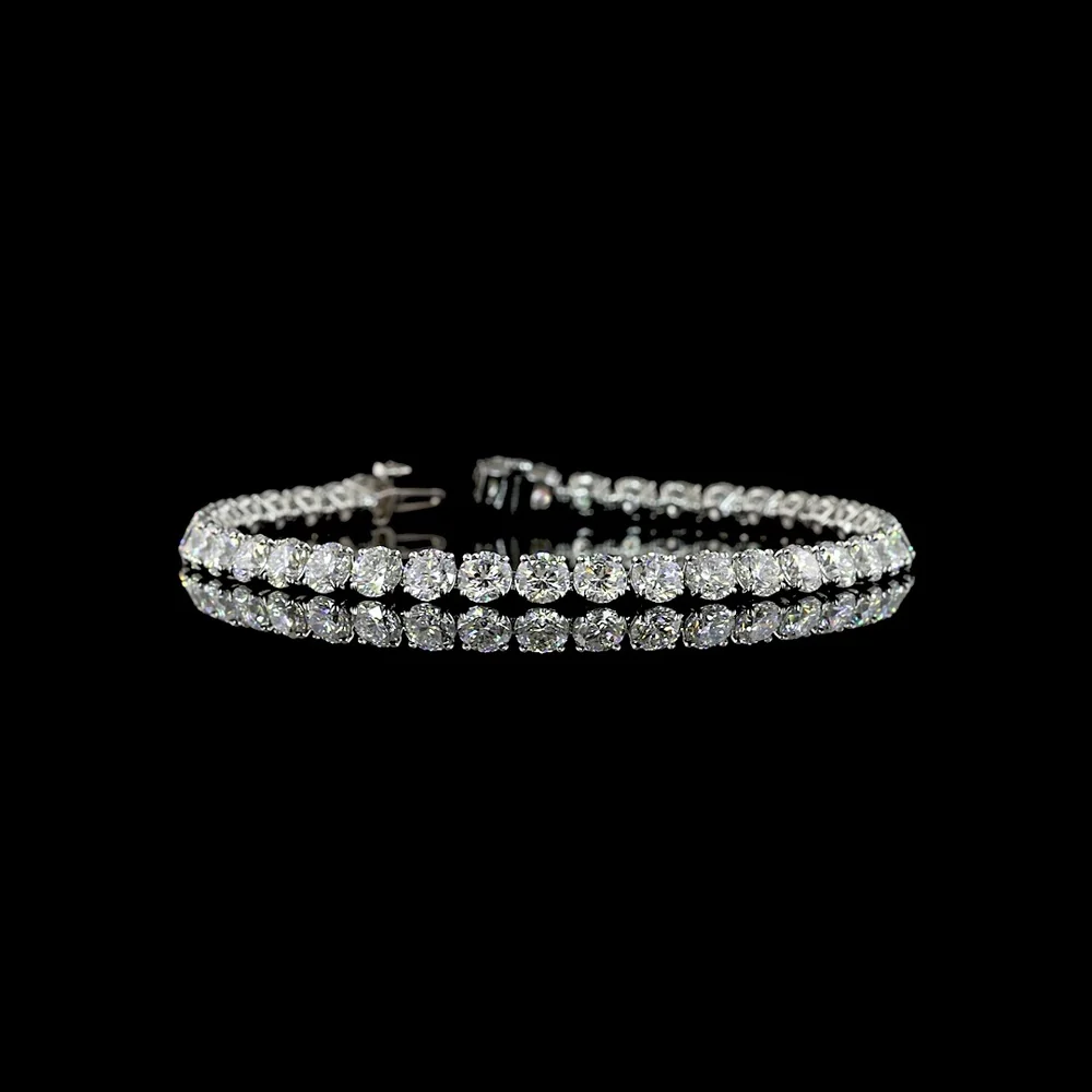 Platinum Tennis Bracelet with 40 Prong-Set Round Lab Diamonds - 12.37 Carat Total Weight, E-F Color VS2 Clarity - Covaloro Fine Jewelry