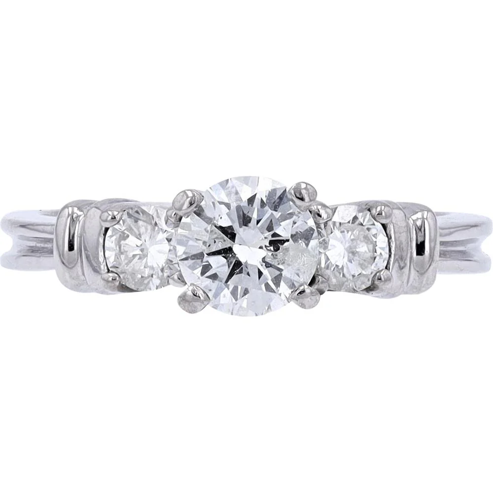 Platinum Three Stone Engagement Ring with 0.68 Carat Center Round Diamond and 0.32 Carat Side Diamonds - 1.00 Carat Total Diamond Weight