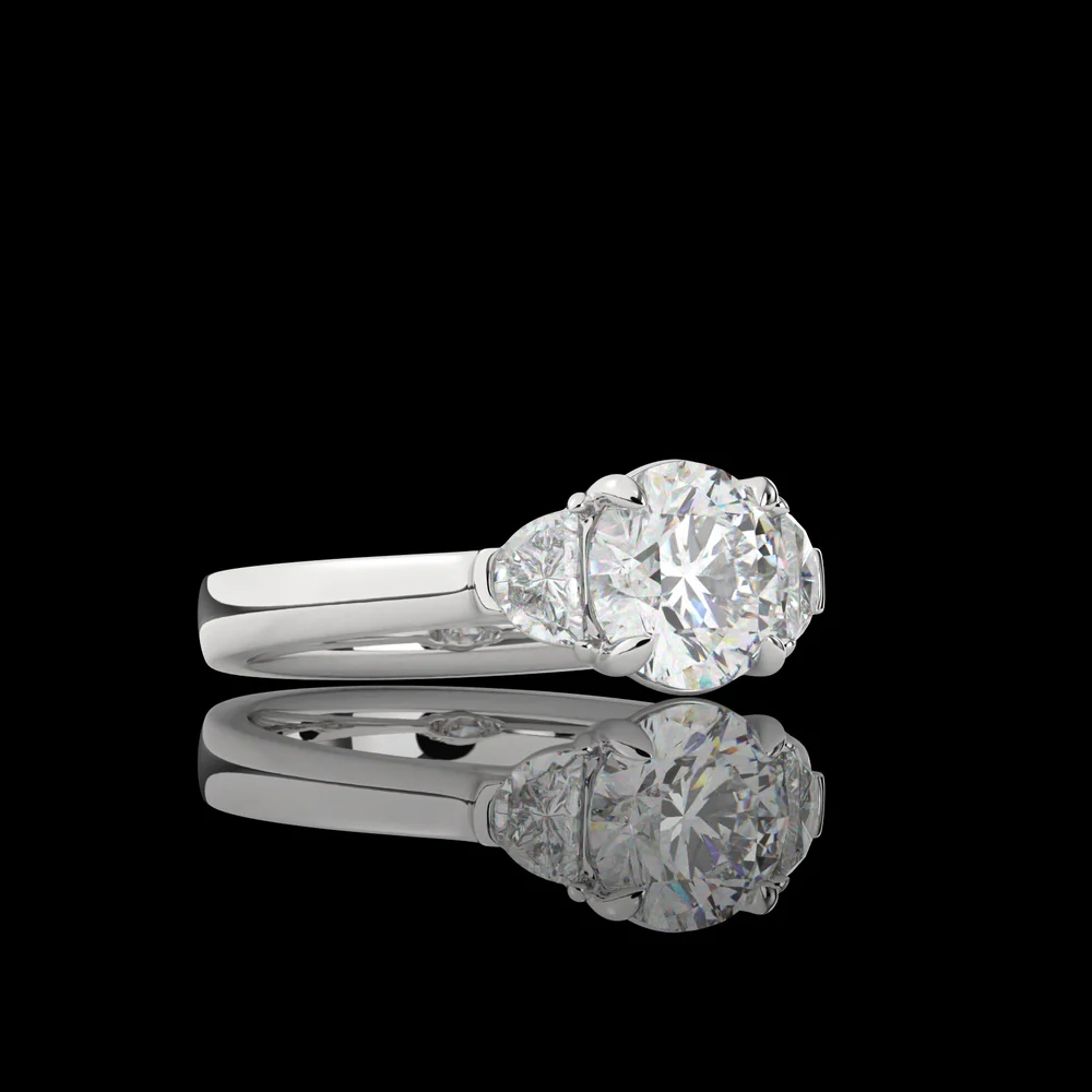 Platinum Three-Stone Ring with 1.51 Carat Round Brilliant Cut Lab Diamond and 0.38 Carat Half-Moon Lab Diamonds - 1.89 Carat Total Diamond Weight - Covaloro Fine Jewelry - Image 2