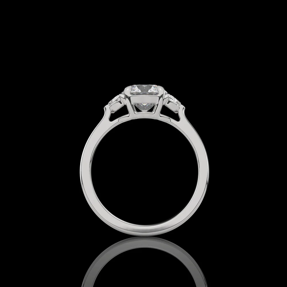 Platinum Three Stone Ring with 2.02 Carat Round Brilliant Lab Diamond and 0.42 Carat Half-Moon Lab Diamonds - 2.44 Carat Total Weight - Covaloro Fine Jewelry - Image 4