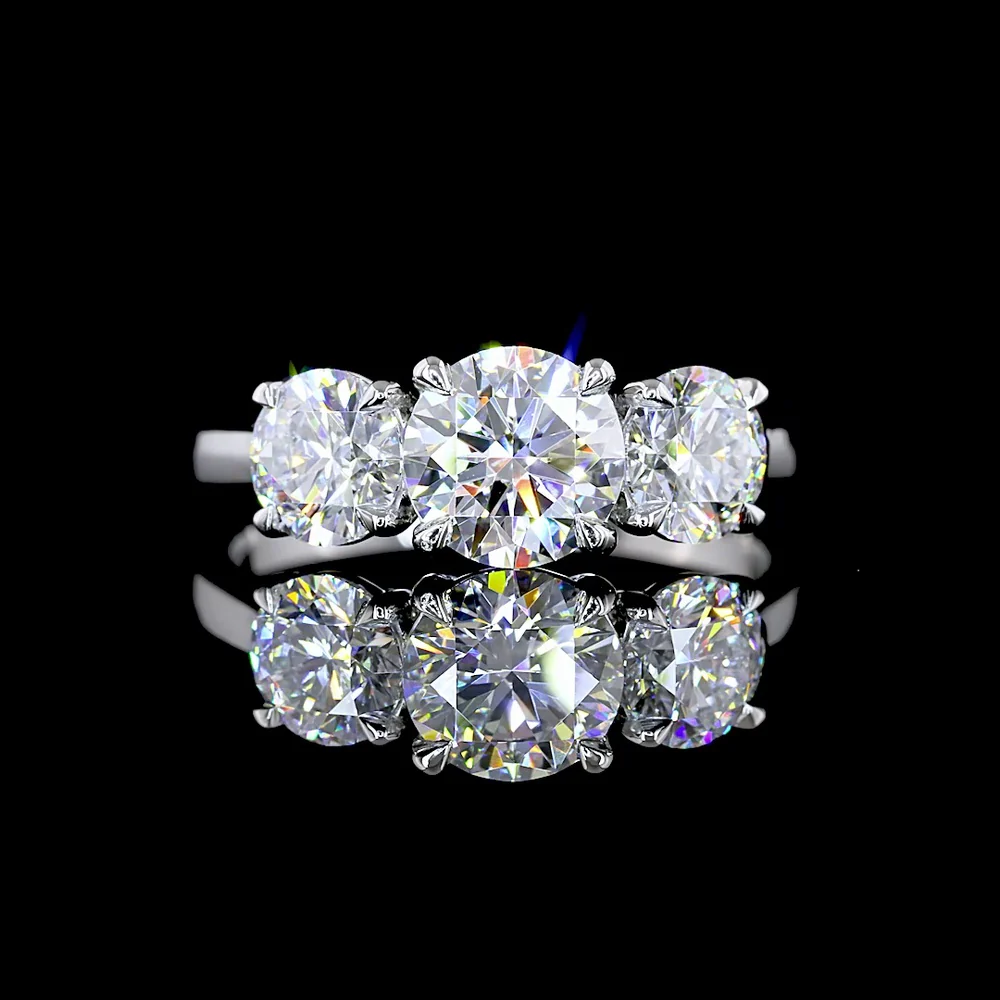 Platinum Three-Stone Ring with Round Brilliant Lab Diamonds - 2.13 Carats Total Diamond Weight - Covaloro Fine Jewelry