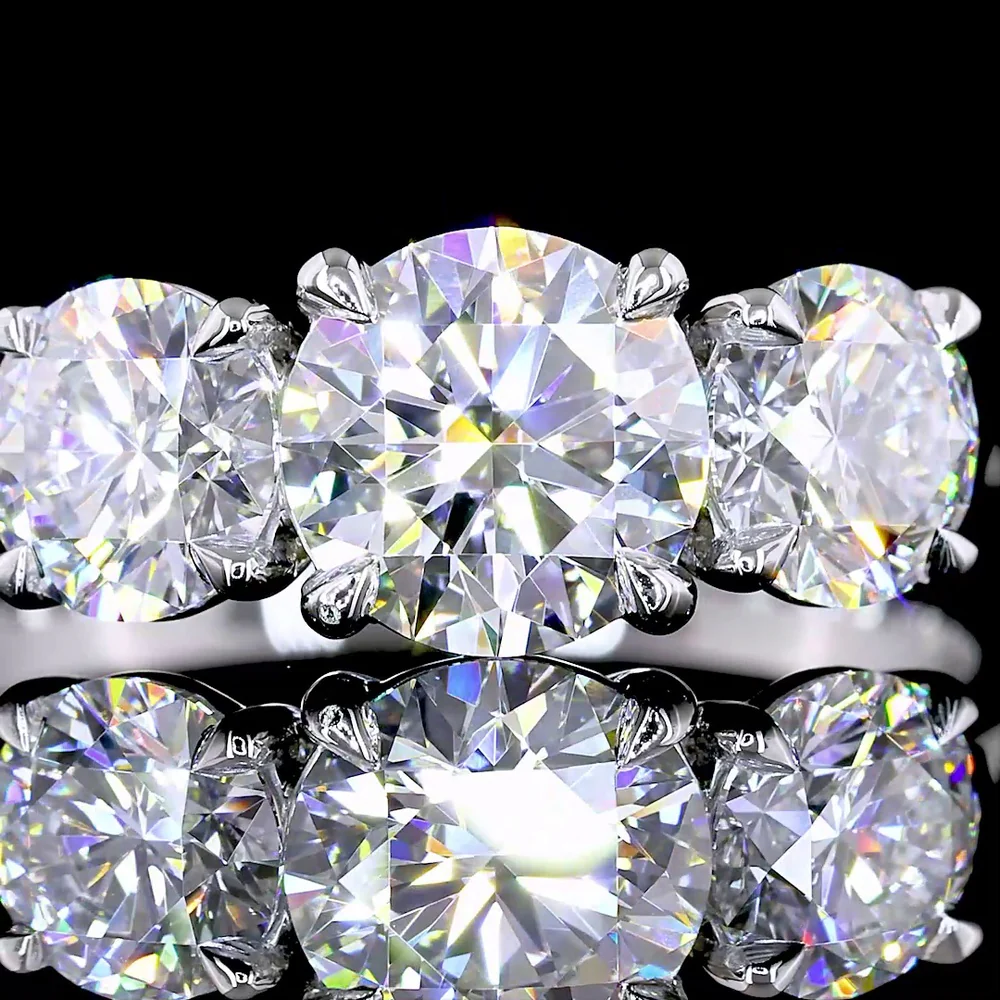 Platinum Three-Stone Ring with Round Brilliant Lab Diamonds - 2.13 Carats Total Diamond Weight - Covaloro Fine Jewelry - Image 2