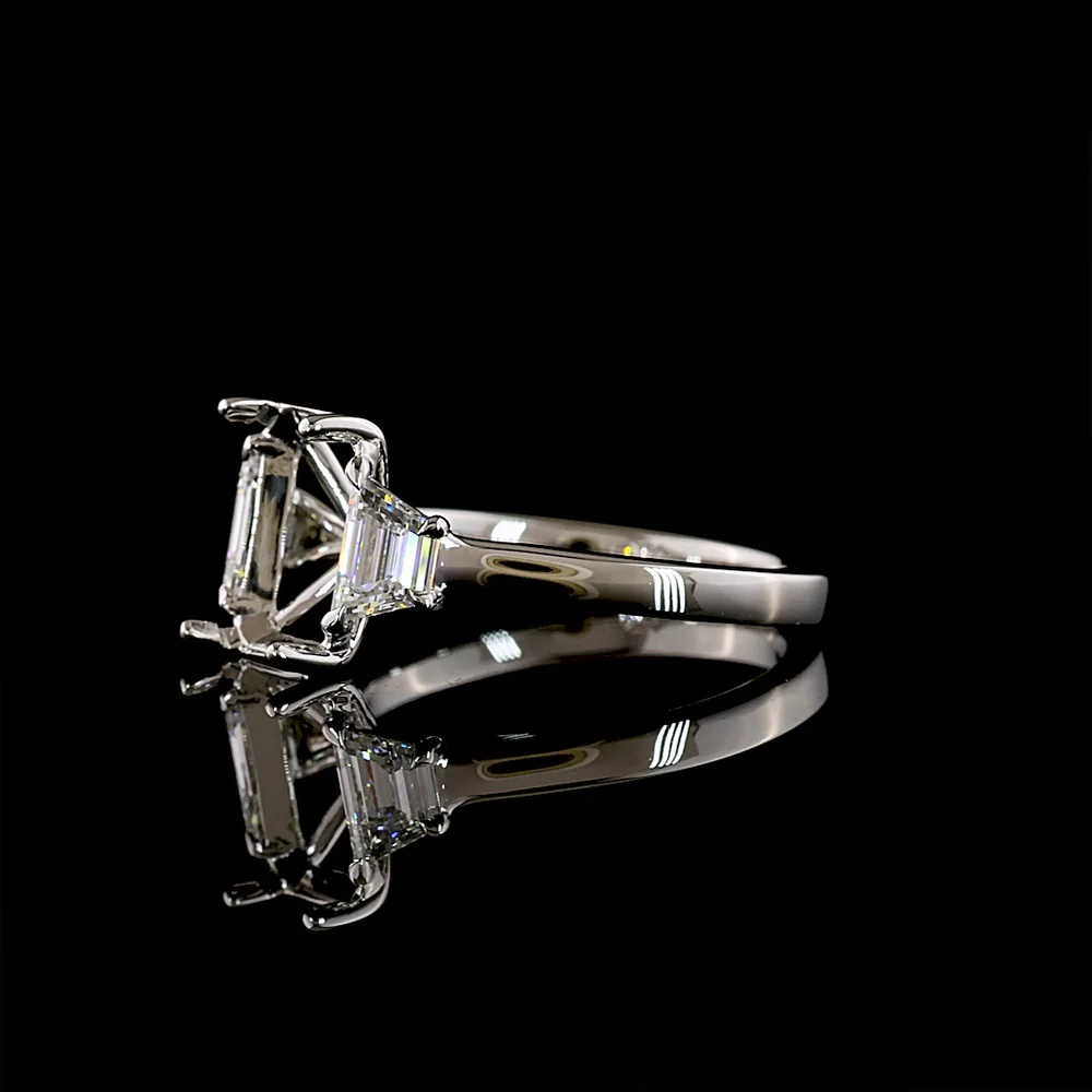 Platinum Three Stone Ring with Trapezoid Cut Lab Grown Diamonds - 0.64 Carat Total Weight, E-F VS1 Clarity - Covaloro Fine Jewelry - Image 3