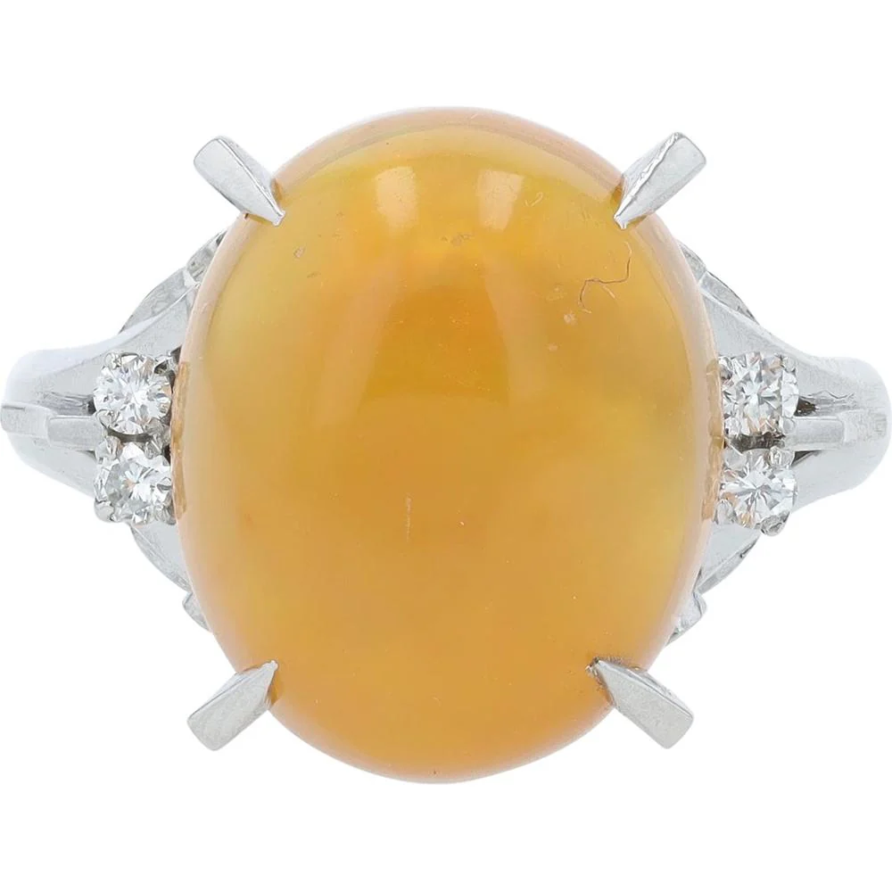 Pt900 Platinum Ring with 1.00 Carat Fire Opal and 0.08 Carat Total Diamond Accents