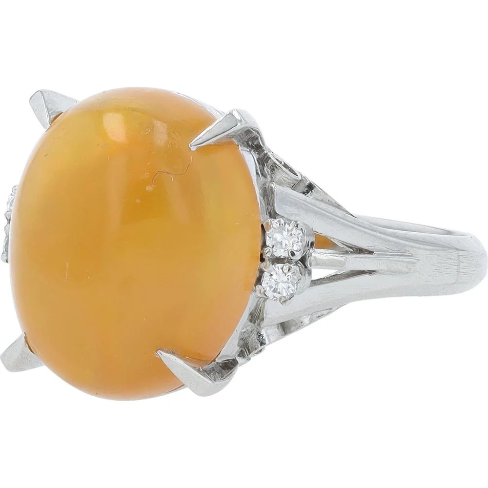 Pt900 Platinum Ring with 1.00 Carat Fire Opal and 0.08 Carat Total Diamond Accents - Image 2