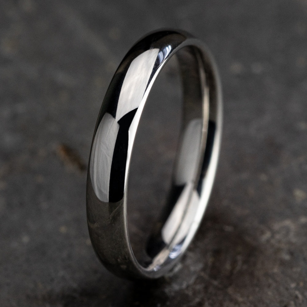 Regular Dome Comfort Fit Men's Wedding Band in 14K White Gold - 4mm Width by Benchmark - Image 4