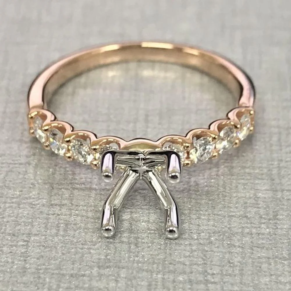 Roman & Jules - 14K Rose and White Gold Diamond Ring with U-Prong Set Round Brilliant Diamonds - 0.45 Carat Total Diamond Weight
