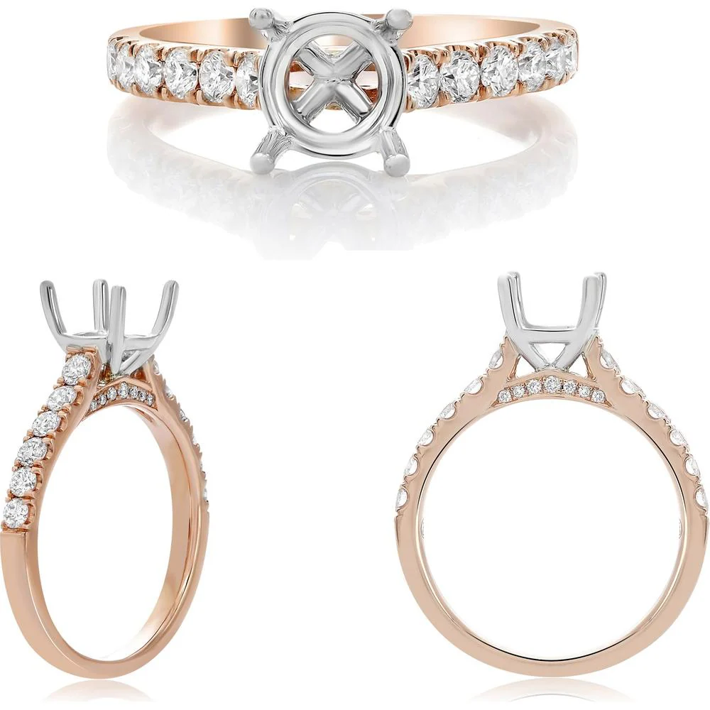 Roman & Jules - 14K Rose and White Gold Round Diamond Band Ring - 0.53 Carat Total Diamond Weight