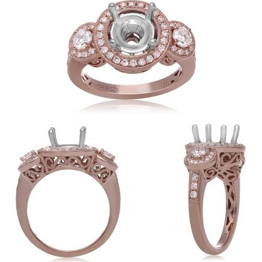 Roman & Jules - 14K Rose and White Gold Round Diamond Halo Ring - 0.39 Carat Total Diamond Weight