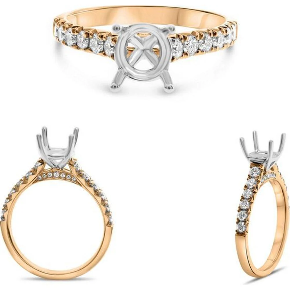 Roman & Jules - 14K Rose and White Gold Round Diamond Ring with French Pave Setting - 0.52 Carat Total Diamond Weight