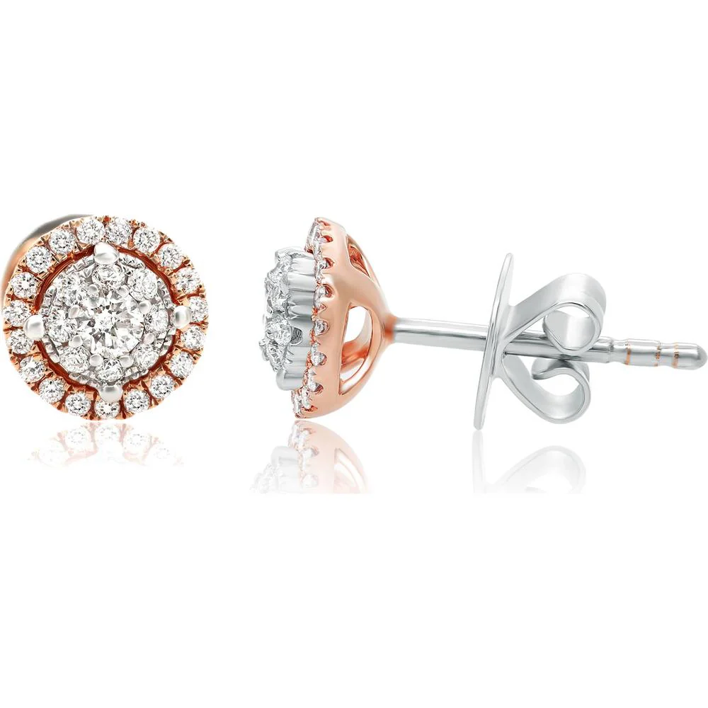 Roman & Jules - 14K Rose and White Gold Round Diamond Stud Earrings - 0.38 Carat Total Diamond Weight