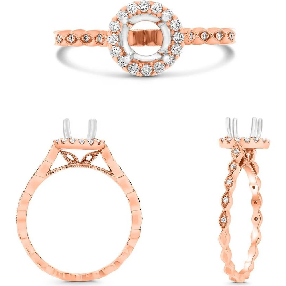 Roman & Jules - 14K Rose and White Gold Round Halo Diamond Ring - 0.17 Carat Total Diamond Weight