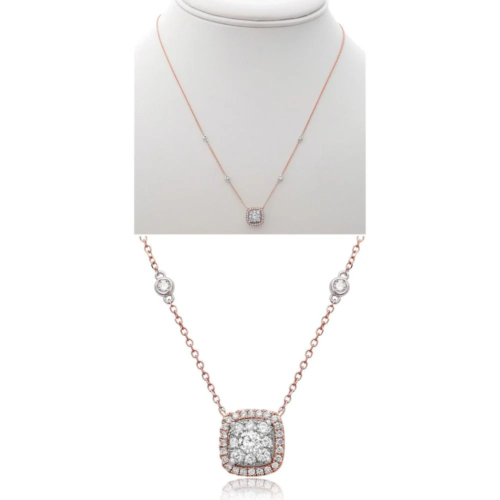 Roman & Jules - 14K Rose and White Gold Two-Tone Diamond Halo Necklace with 0.41 Carat Total Diamond Weight