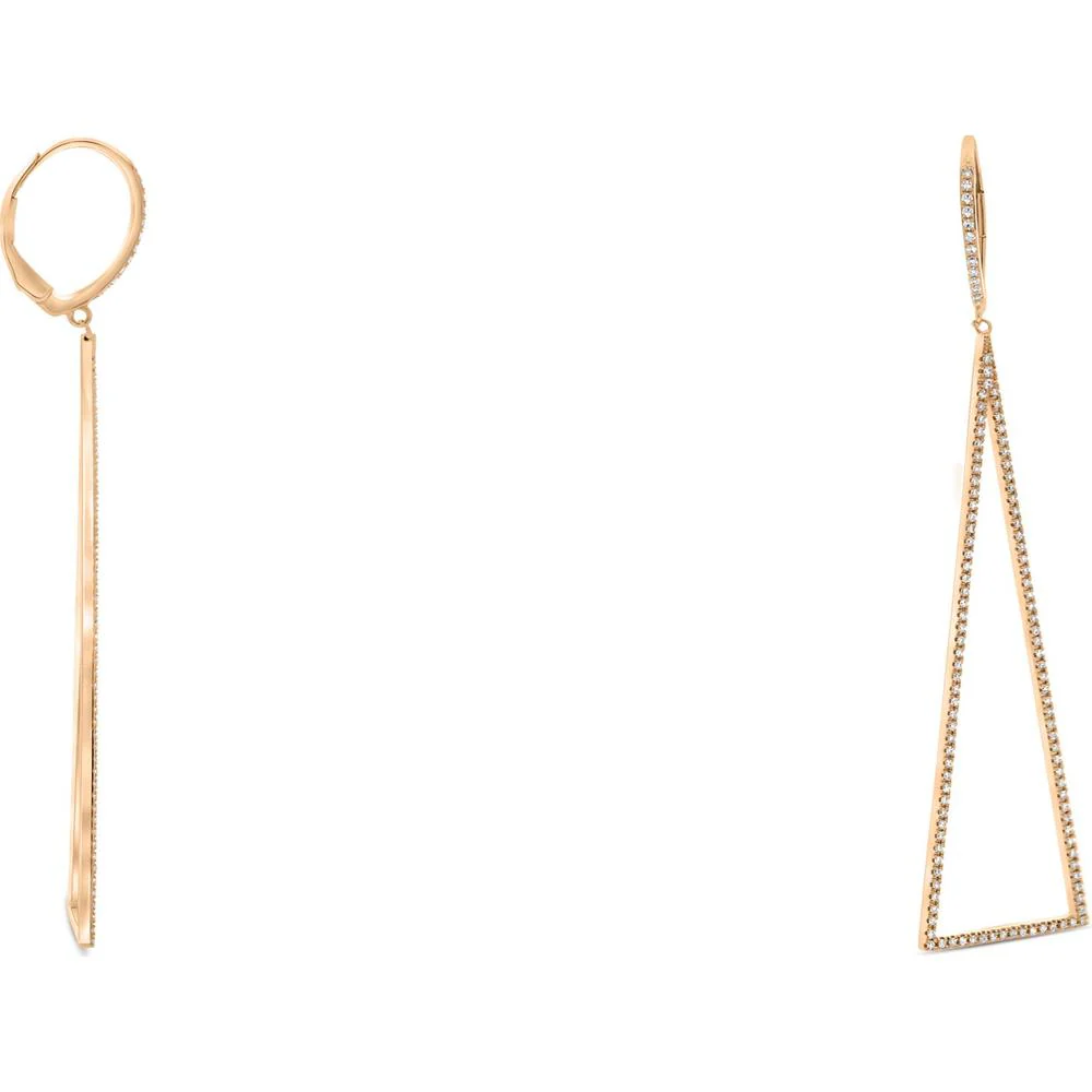 Roman & Jules - 14K Rose Gold Asymmetrical Triangle and Drop Earrings with Pavé Round Diamonds - 0.50 Carat Total Diamond Weight