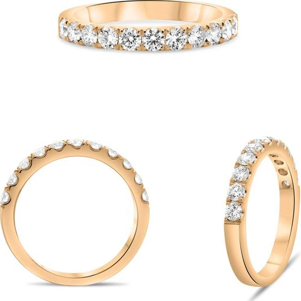 Roman & Jules - 14K Rose Gold Band Ring with Micropavé Set Round Diamonds - 0.75 Carat Total Diamond Weight