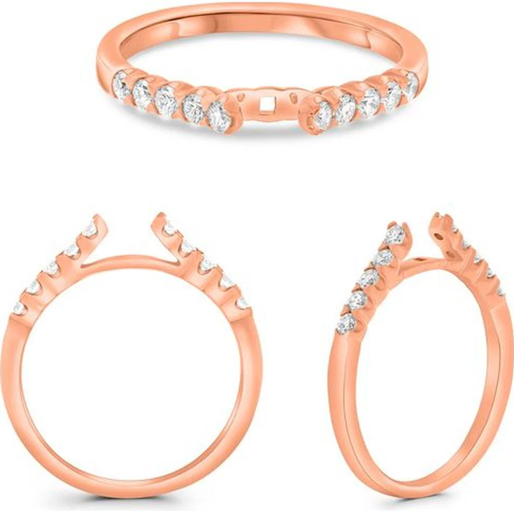 Roman & Jules - 14K Rose Gold Band Ring with Round Diamonds in Fishtail Setting - 0.28 Carat Total Diamond Weight