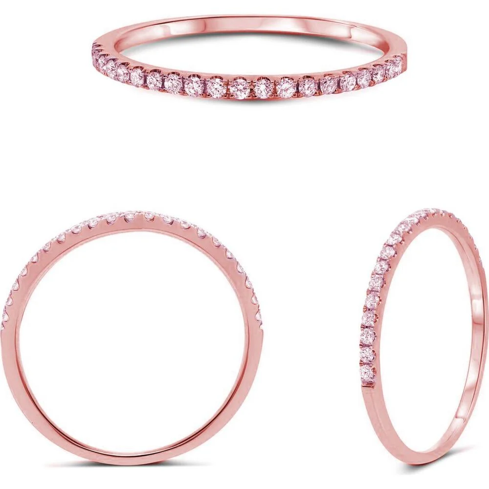 Roman & Jules - 14K Rose Gold Band with Micropavé Pink Diamonds - 0.20 Carat Total Diamond Weight