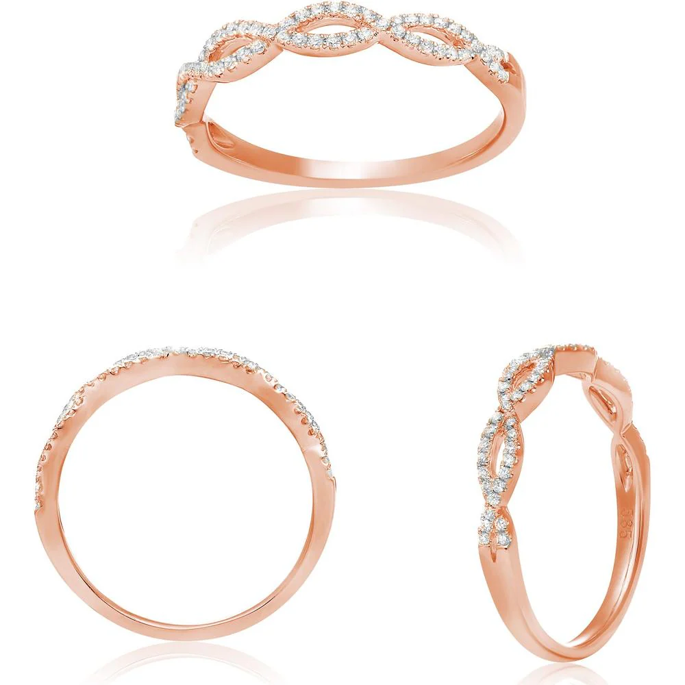Roman & Jules - 14K Rose Gold Band with Micropavé Set Round Diamonds - 0.18 Carat Total Diamond Weight