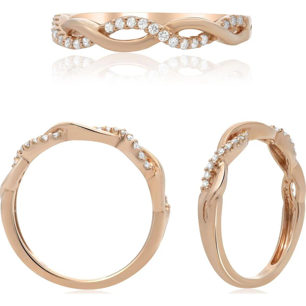 Roman & Jules - 14K Rose Gold Band with Shared Prong Set Round Diamonds - 0.13 Carat Total Diamond Weight