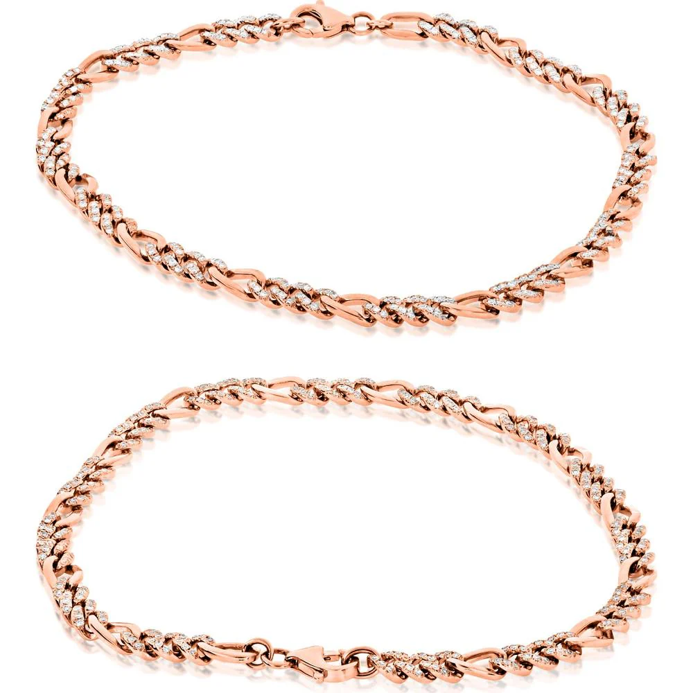 Roman & Jules - 14K Rose Gold Chain Link Bracelet with 0.54 Carat Total Round Diamonds in Micropavé Setting