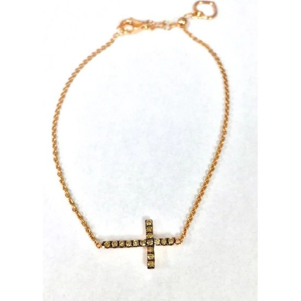 Roman & Jules - 14K Rose Gold Champagne Diamond Cross Bracelet - 0.14 Carat Total Diamond Weight