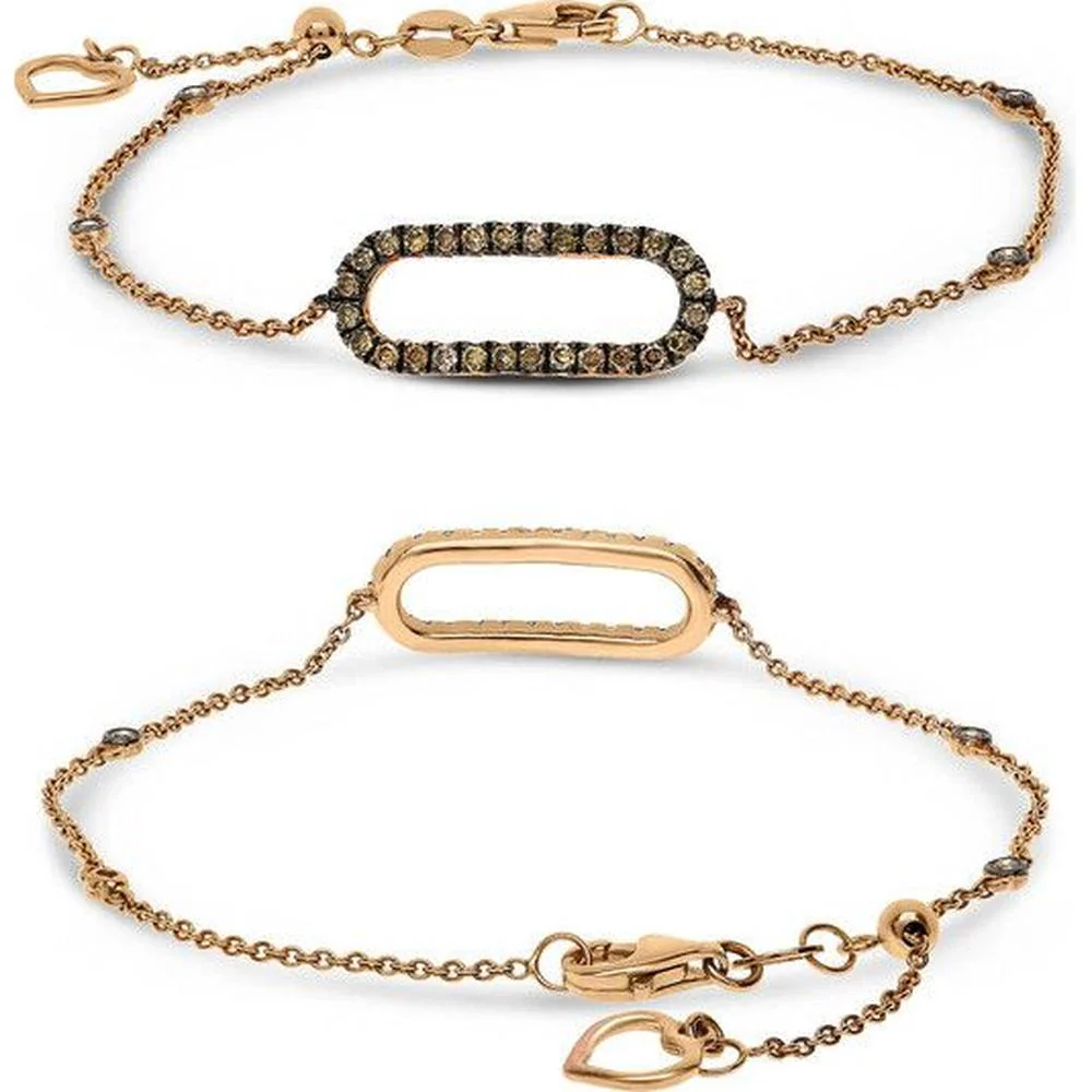 Roman & Jules - 14K Rose Gold Champagne Diamond Oval Bracelet - 0.33 Carat Total Diamond Weight