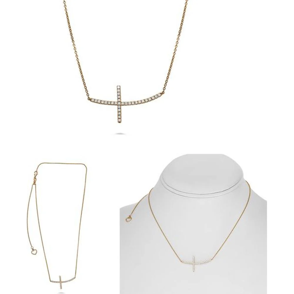 Roman & Jules - 14K Rose Gold Cross Necklace with 0.24 Carat Round Diamond Micropavé Setting