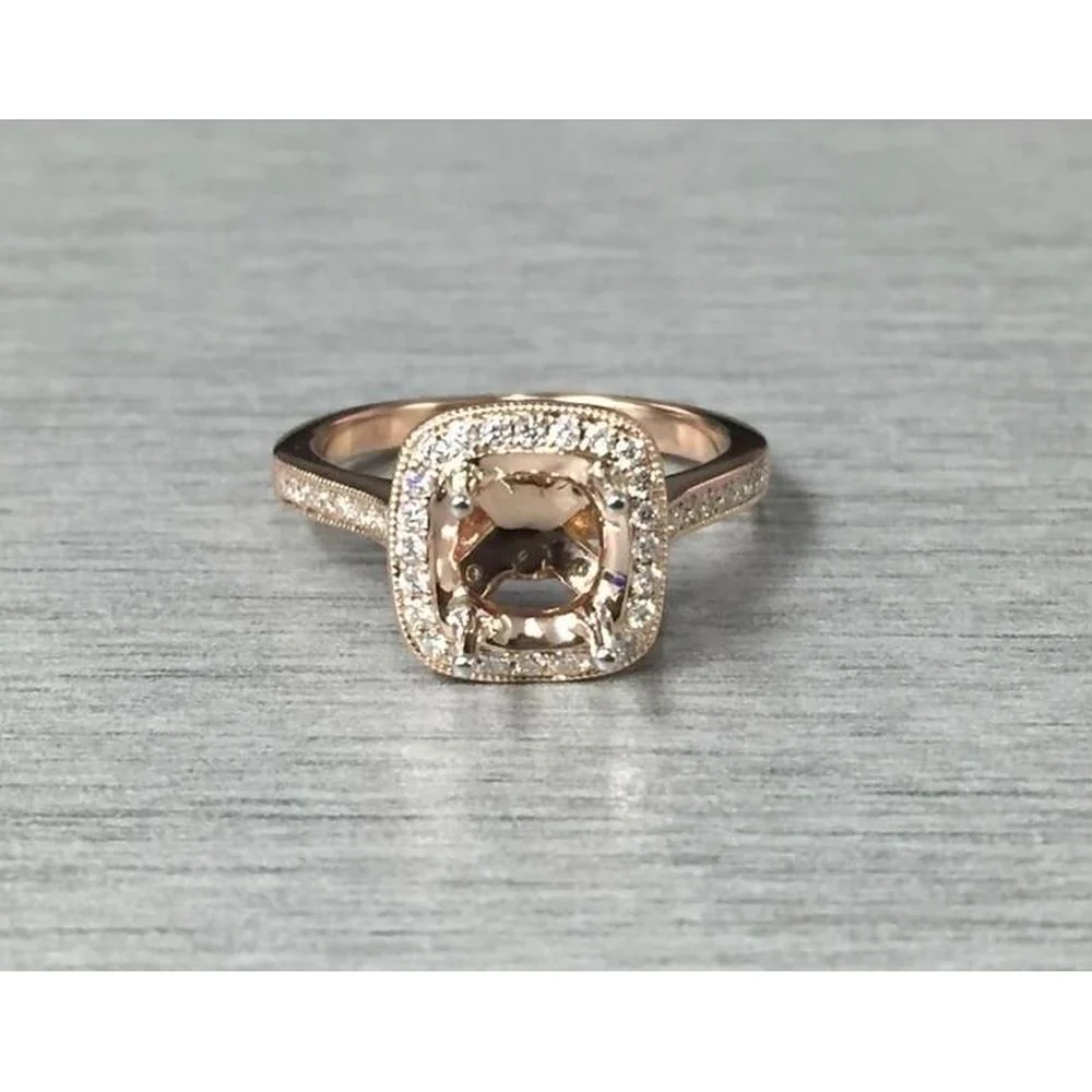 Roman & Jules - 14K Rose Gold Cushion Cut Diamond Halo Ring - 0.37 Carat Total Diamond Weight